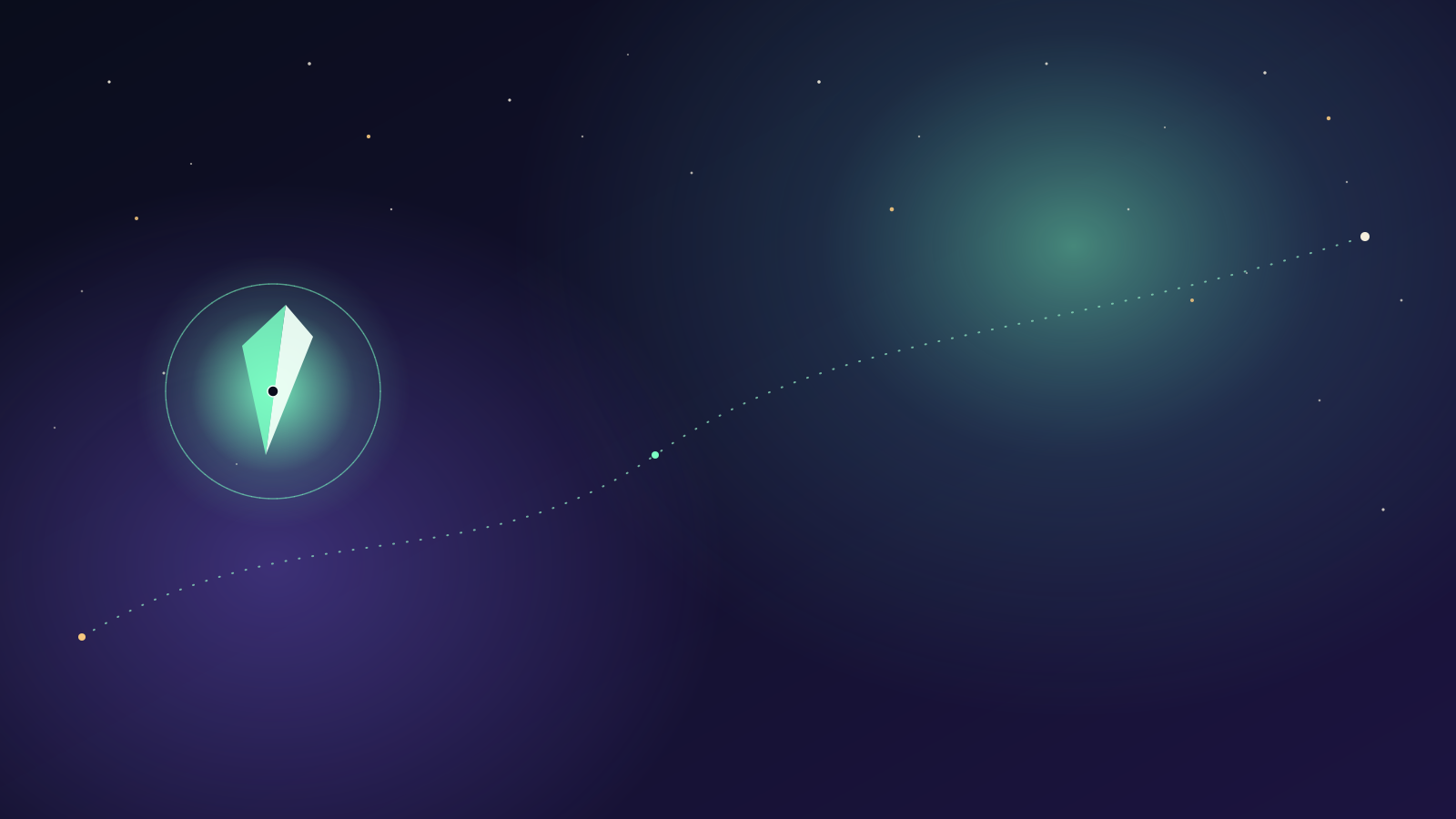 A glowing compass tracing a route through a star field