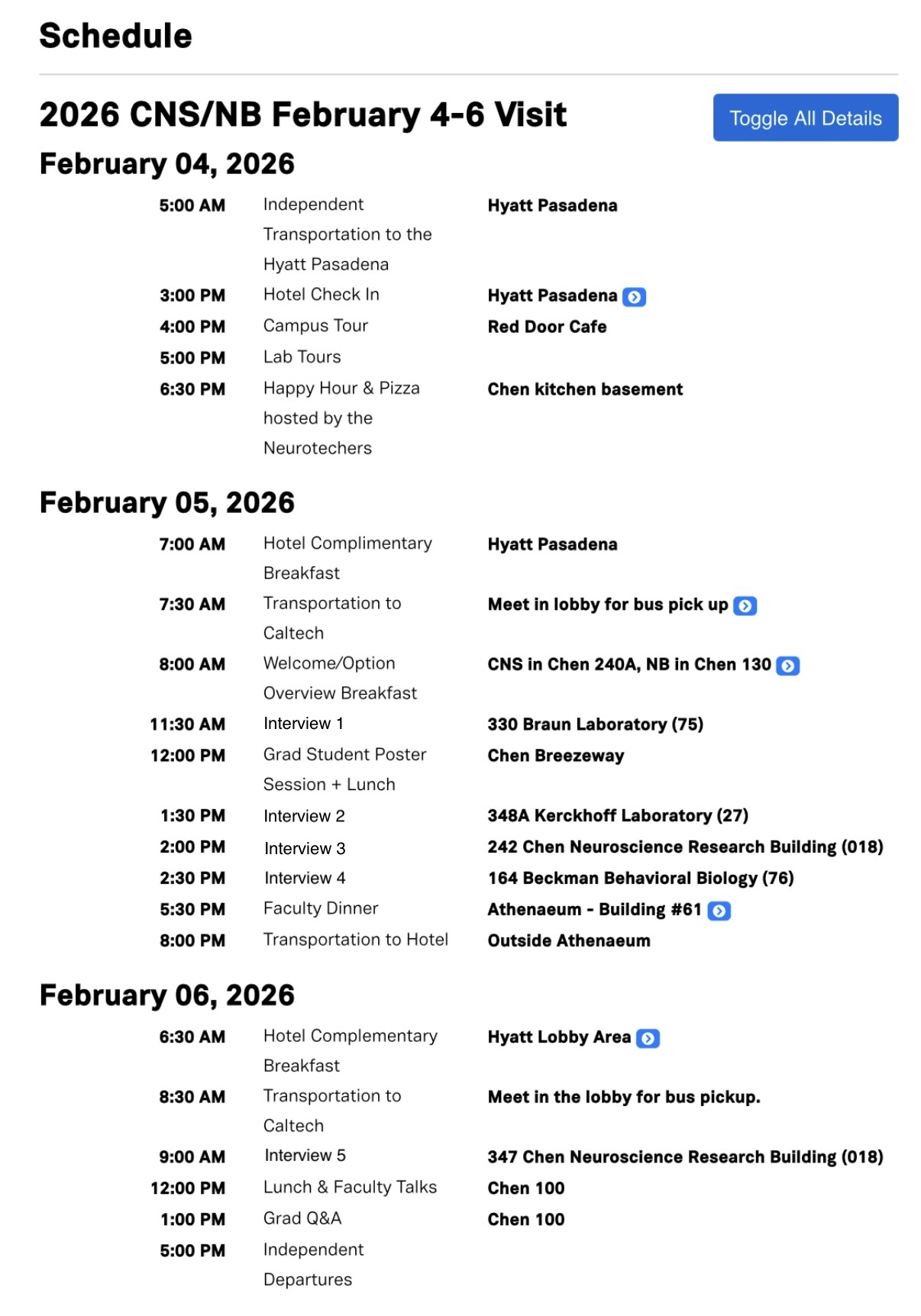 My three-day Caltech PhD interview schedule